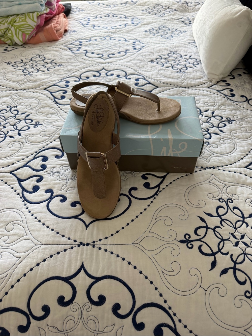 Life Stride Comfort Stretch Tan Thong Sandals - Women's Casual